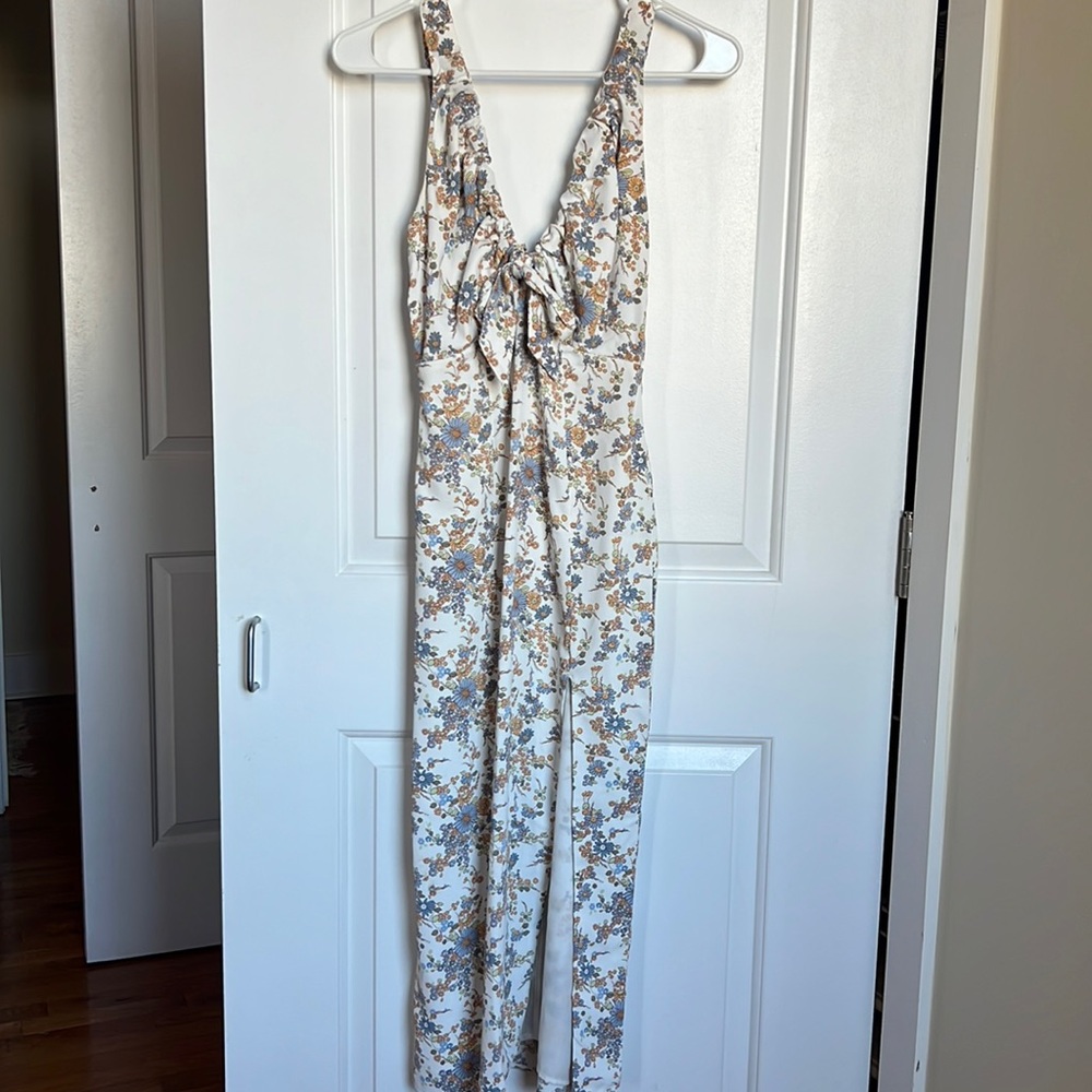 Abercrombie & Fitch Floral Midi Dress - Cream and Blue